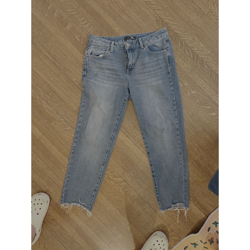 1822 Denim Women's Size 8 Mid-Rise Skinny Ankle Jeans Raw Hem Medium Wash